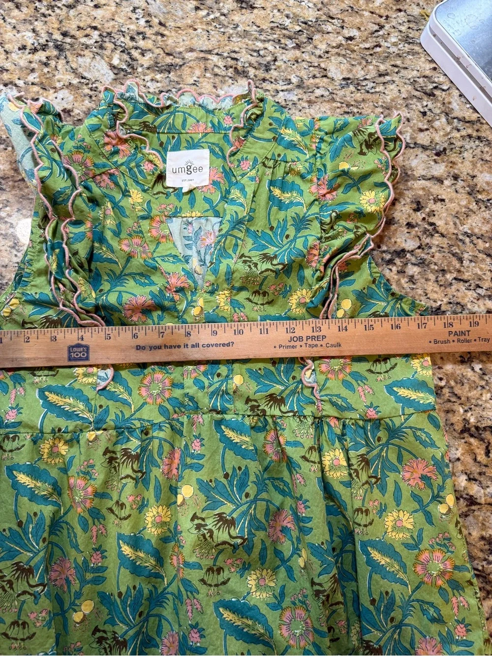 Umgee green Floral Garden Print Silky Cotton Tiered flutter Midi Dress small - Picture 5 of 8